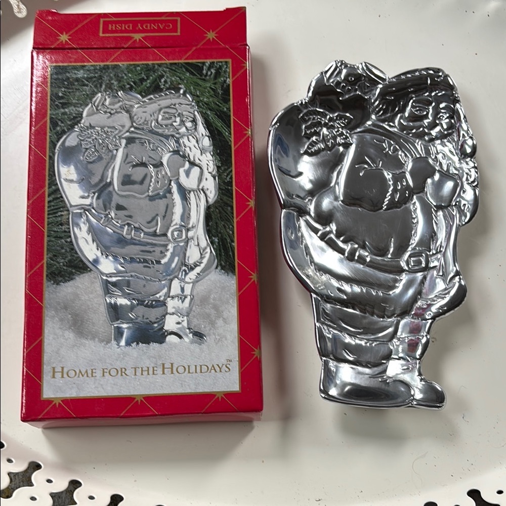 New Vintage Home For The Holidays Silver Santa Candy Dish Spoon Rest decor